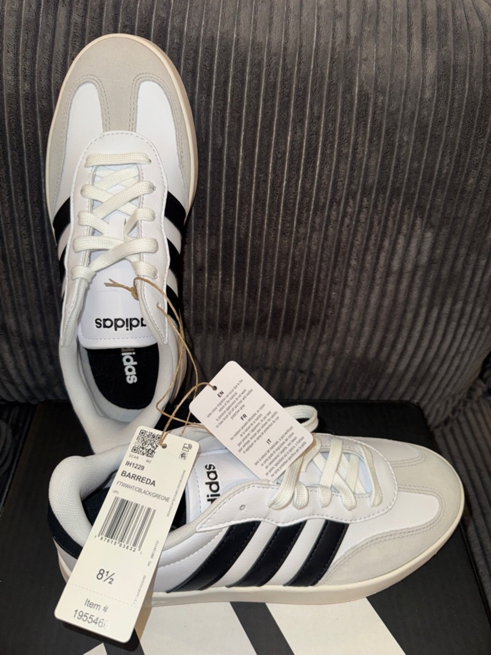 Brand New adidas White and Black Barreda Low-Top Sneakers - Picture 3 of 8